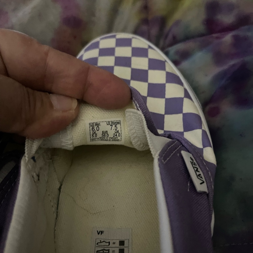 Vans Lavender and White Checkered Slip-Ons - Picture 4 of 9
